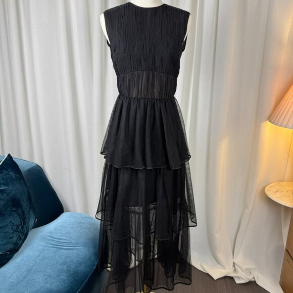 Johnathan Simkhai Tiered Tulle Plisse Midi Dress size 4 - Picture 8 of 11